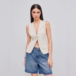 LINEN-BLEND COLLAR SOLID BUTTON BLAZER VEST
